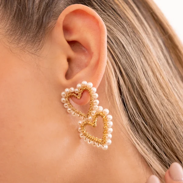 Heart Earrings with Pearls - Image 2