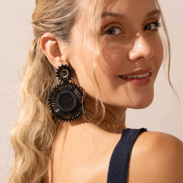 Woven Earrings Black - Image 2